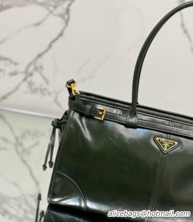 Good Product Prada Bonnie Large leather handbag 1BA433 Dark Green 2024