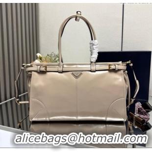 Low Cost Prada Bonnie large leather handbag 1BA433 Light Beige 2025