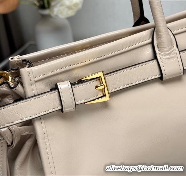 Low Cost Prada Bonnie large leather handbag 1BA433 Light Beige 2025
