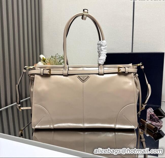 Low Cost Prada Bonnie large leather handbag 1BA433 Light Beige 2025