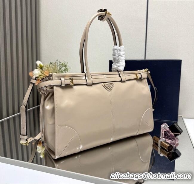 Low Cost Prada Bonnie large leather handbag 1BA433 Light Beige 2025