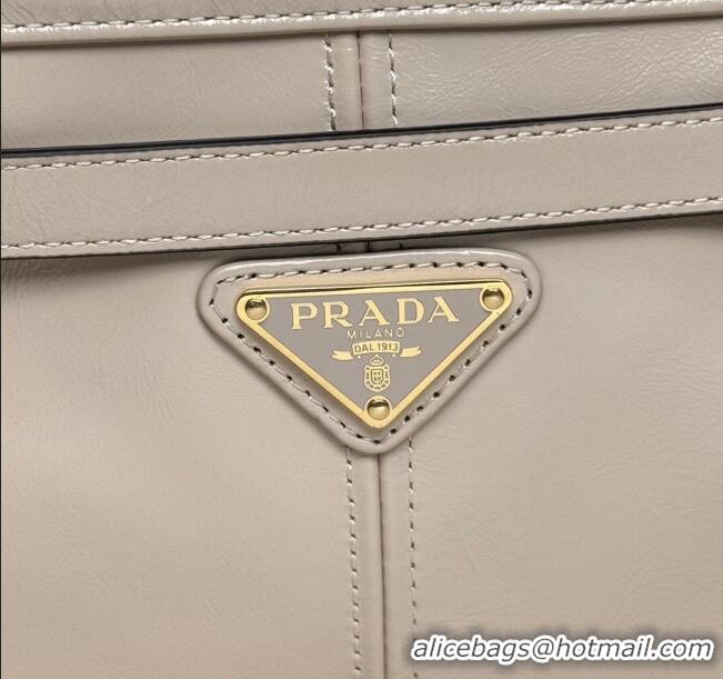 Low Cost Prada Bonnie large leather handbag 1BA433 Light Beige 2025