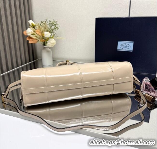 Low Cost Prada Bonnie large leather handbag 1BA433 Light Beige 2025