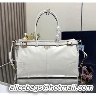 Buy Discount Prada Bonnie large leather handbag 1BA433 White 2025