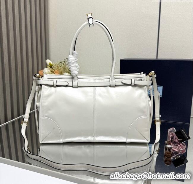 Buy Discount Prada Bonnie large leather handbag 1BA433 White 2025