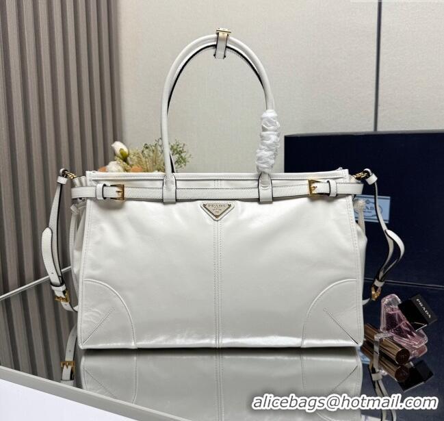 Buy Discount Prada Bonnie large leather handbag 1BA433 White 2025
