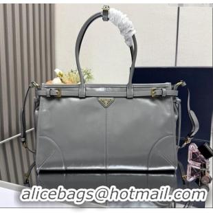 Top Grade Prada Bonnie large leather handbag 1BA433 Granite Grey 2025