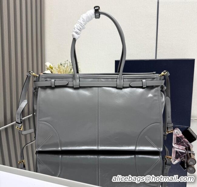 Top Grade Prada Bonnie large leather handbag 1BA433 Granite Grey 2025