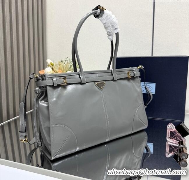 Top Grade Prada Bonnie large leather handbag 1BA433 Granite Grey 2025