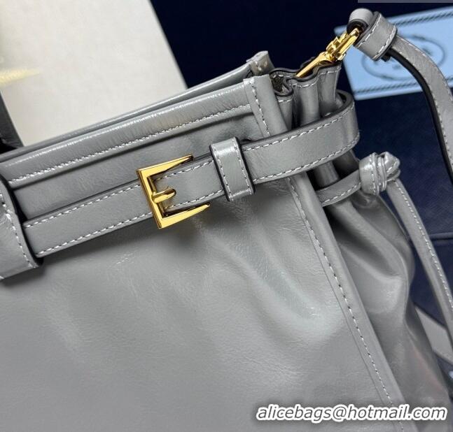 Top Grade Prada Bonnie large leather handbag 1BA433 Granite Grey 2025