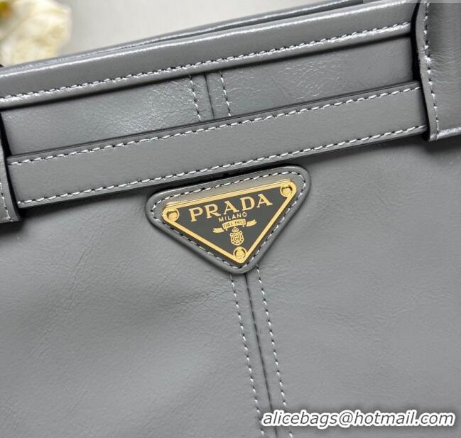 Top Grade Prada Bonnie large leather handbag 1BA433 Granite Grey 2025