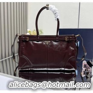 New Design Prada Bonnie large leather handbag 1BA433 Dark Brown 2025