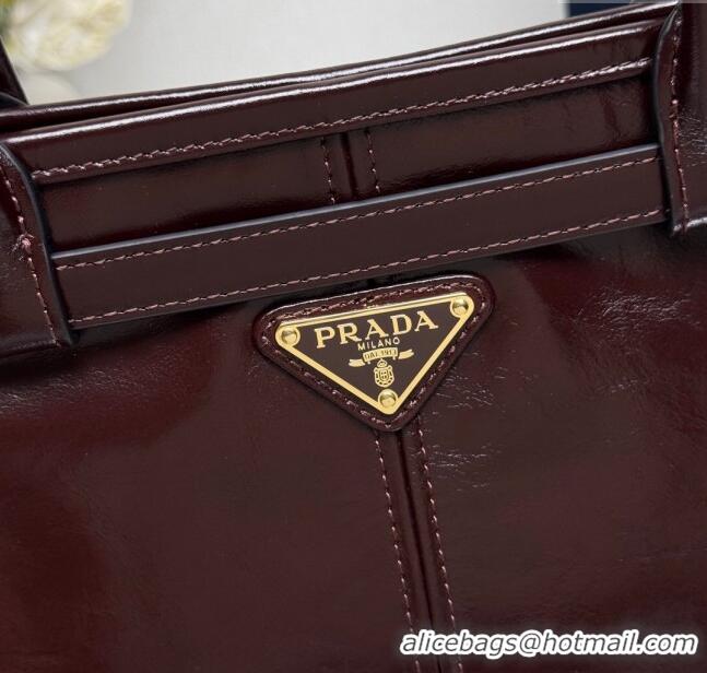 New Design Prada Bonnie large leather handbag 1BA433 Dark Brown 2025