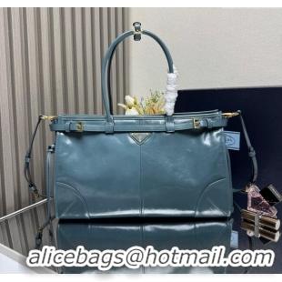 Famous Brand Prada Bonnie large leather handbag 1BA433 Blue 2025