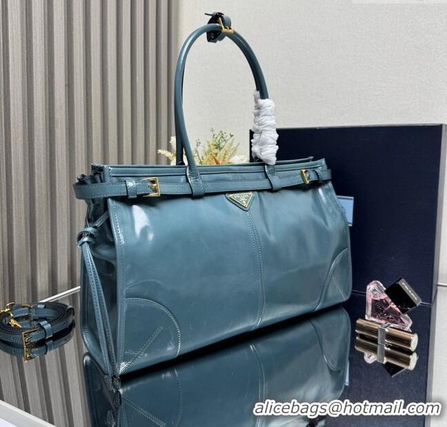 Famous Brand Prada Bonnie large leather handbag 1BA433 Blue 2025
