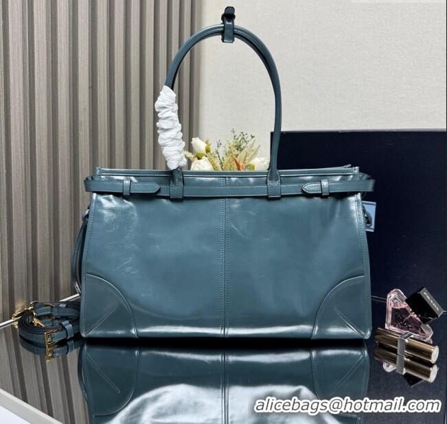 Famous Brand Prada Bonnie large leather handbag 1BA433 Blue 2025