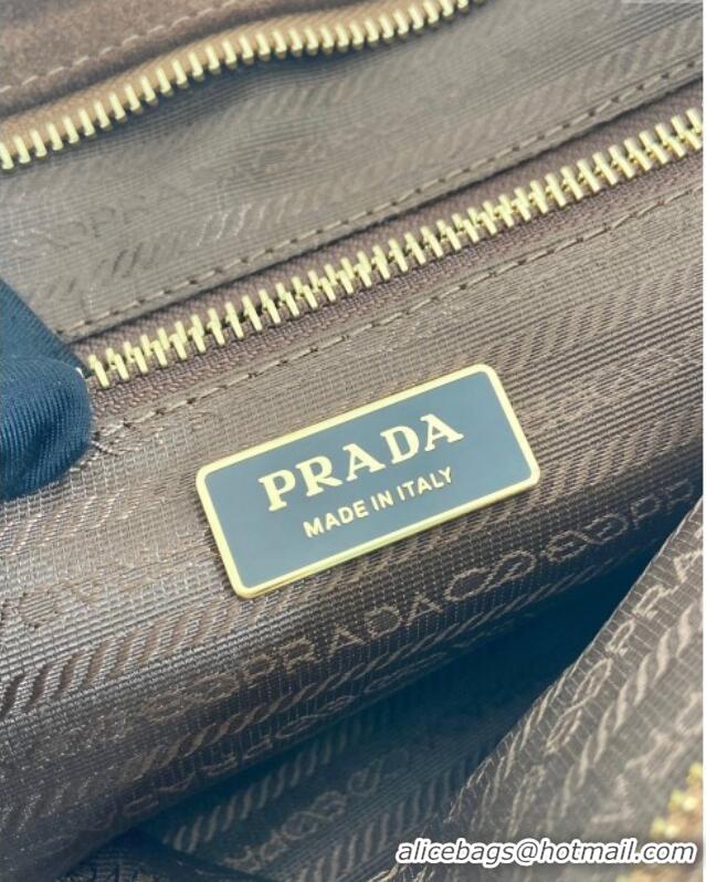 Big Discount Prada Bonnie large suede handbag 1BA433 Brown 2025