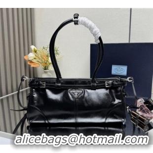 Good Quality Prada Bonnie medium leather handbag 1BA426 Black/Silver 2025