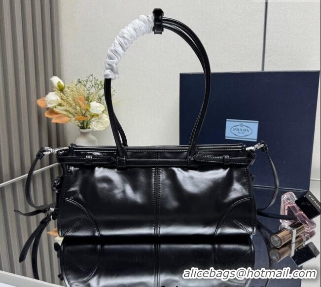 Good Quality Prada Bonnie medium leather handbag 1BA426 Black/Silver 2025
