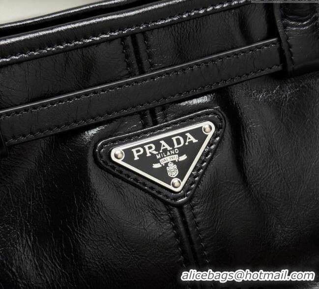 Good Quality Prada Bonnie medium leather handbag 1BA426 Black/Silver 2025