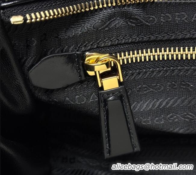 Low Cost Prada Bonnie medium leather handbag 1BA426 Black/Gold 2025