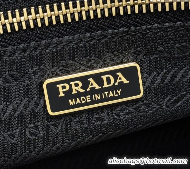Low Cost Prada Bonnie medium leather handbag 1BA426 Black/Gold 2025