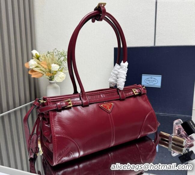 Shop Duplicate Prada Bonnie medium leather handbag 1BA426 Red 2025