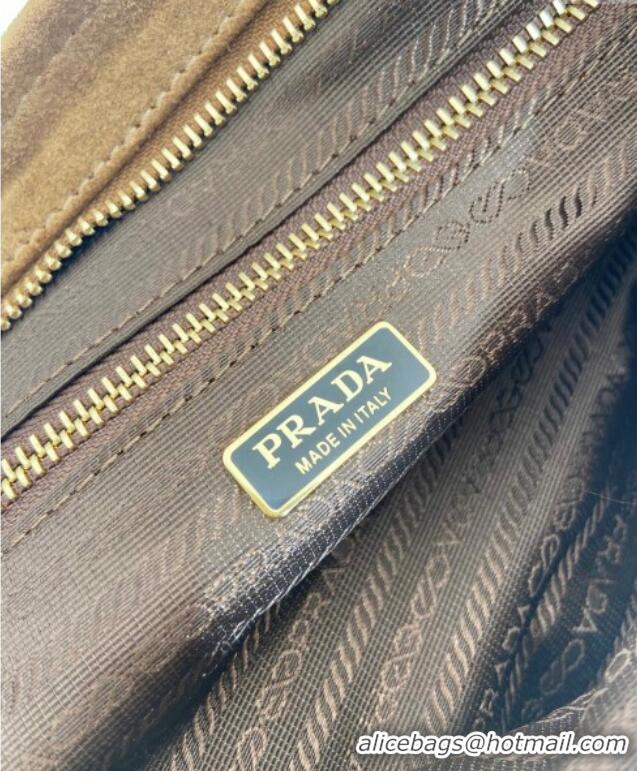 Promotional Prada Bonnie Medium Suede handbag 1BA426 Dark Beige 2025