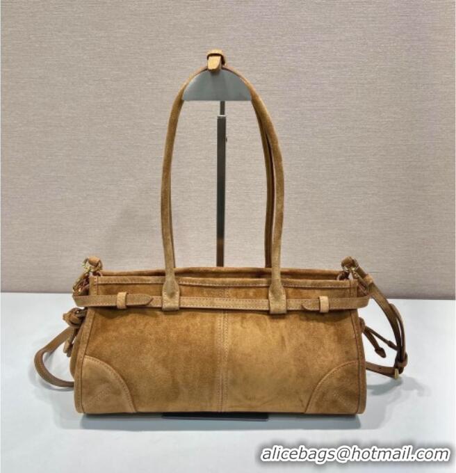 Promotional Prada Bonnie Medium Suede handbag 1BA426 Dark Beige 2025