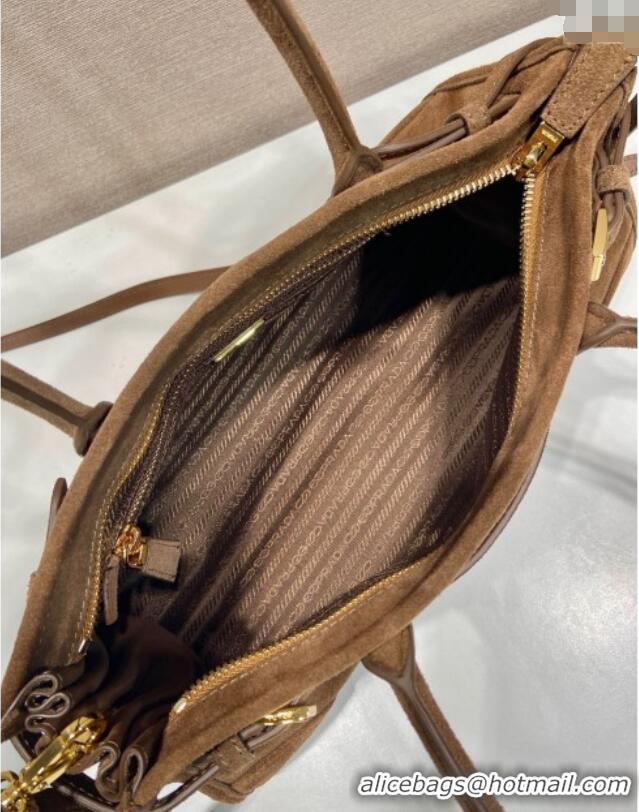 Top Grade Prada Bonnie Medium Suede handbag 1BA426 Cocoa Brown 2025