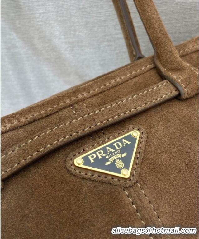 Top Grade Prada Bonnie Medium Suede handbag 1BA426 Cocoa Brown 2025