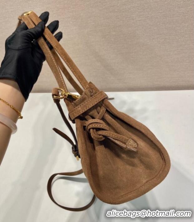 Top Grade Prada Bonnie Medium Suede handbag 1BA426 Cocoa Brown 2025