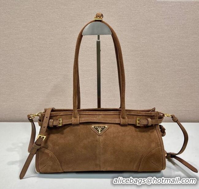 Top Grade Prada Bonnie Medium Suede handbag 1BA426 Cocoa Brown 2025