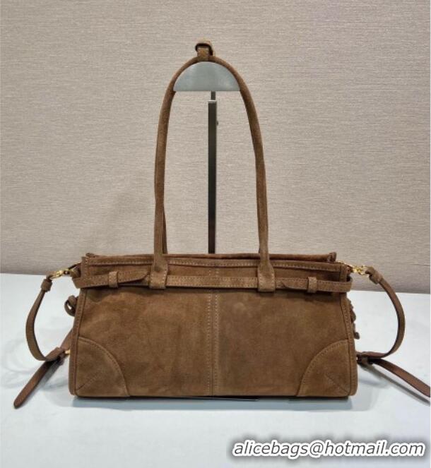 Top Grade Prada Bonnie Medium Suede handbag 1BA426 Cocoa Brown 2025
