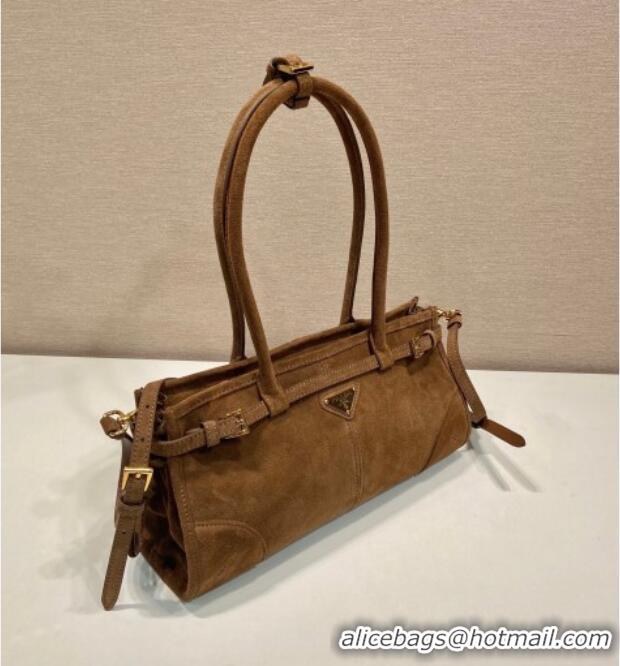 Top Grade Prada Bonnie Medium Suede handbag 1BA426 Cocoa Brown 2025
