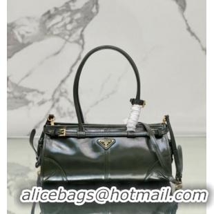 Big Discount Prada Bonnie Medium shiny leather handbag 1BA426 Dark Green 2024