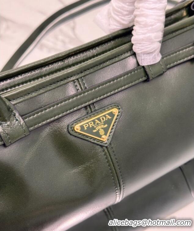 Big Discount Prada Bonnie Medium shiny leather handbag 1BA426 Dark Green 2024