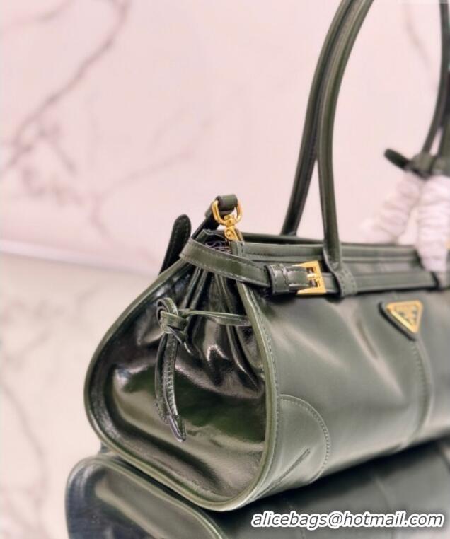 Big Discount Prada Bonnie Medium shiny leather handbag 1BA426 Dark Green 2024