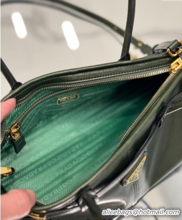 Big Discount Prada Bonnie Medium shiny leather handbag 1BA426 Dark Green 2024