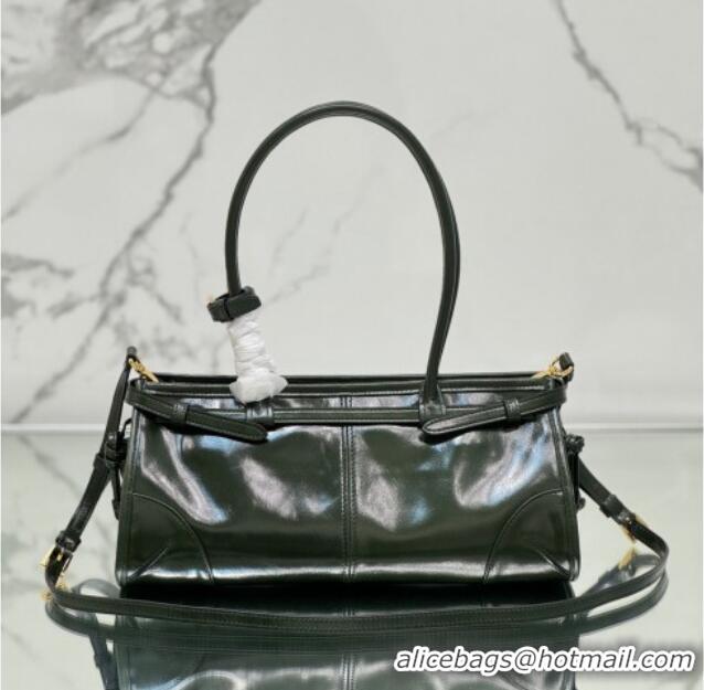 Big Discount Prada Bonnie Medium shiny leather handbag 1BA426 Dark Green 2024