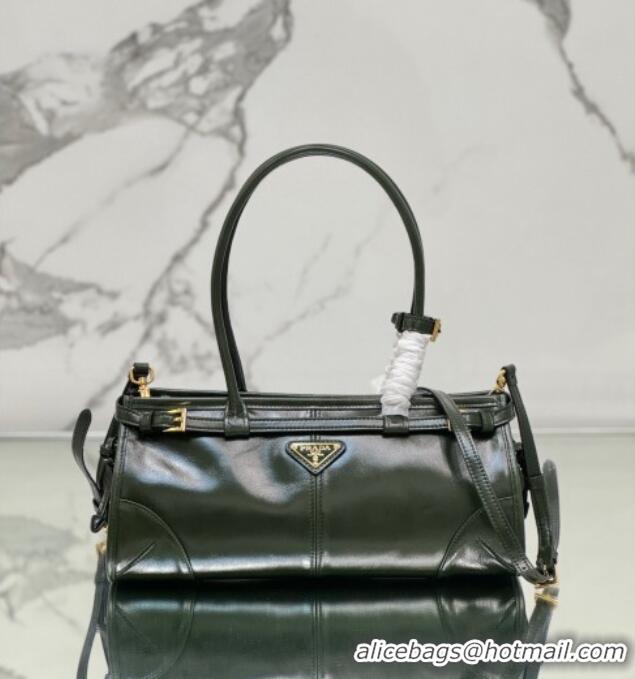 Big Discount Prada Bonnie Medium shiny leather handbag 1BA426 Dark Green 2024