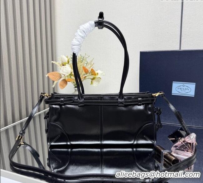 Best Price Prada Bonnie medium handbag in Crinkled Leather 1BA426 Black 2025