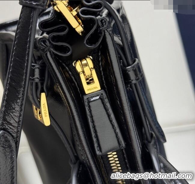 Best Price Prada Bonnie medium handbag in Crinkled Leather 1BA426 Black 2025