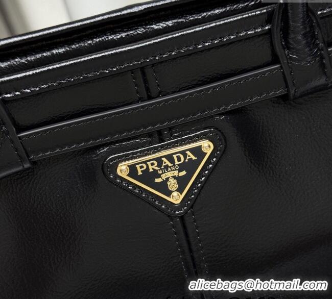 Best Price Prada Bonnie medium handbag in Crinkled Leather 1BA426 Black 2025