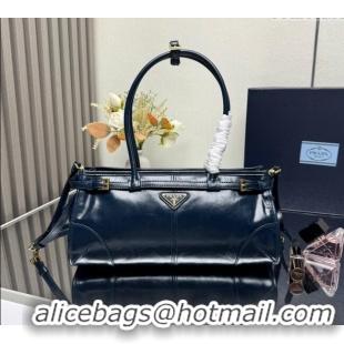 Luxury Cheap Prada Bonnie medium leather handbag 1BA426 Dark Blue 2025