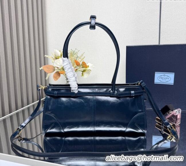 Luxury Cheap Prada Bonnie medium leather handbag 1BA426 Dark Blue 2025