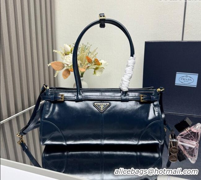 Luxury Cheap Prada Bonnie medium leather handbag 1BA426 Dark Blue 2025