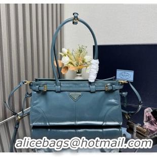 Luxury Cheap Prada Bonnie medium leather handbag 1BA426 Blue 2025