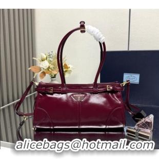 Top Design Prada Bonnie medium leather handbag 1BA426 Dark Burgundy 2025