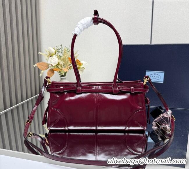 Top Design Prada Bonnie medium leather handbag 1BA426 Dark Burgundy 2025